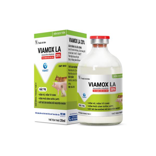 VIAMOX LA 20% - TRỊ VIÊM VÚ, VIÊM TỬ CUNG, VIÊM PHỔI DÍNH SƯỜN (APP), SỐT BỎ ĂN KHÔNG RÕ NGUYÊN NHÂN